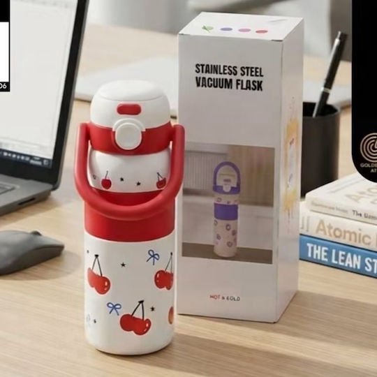 ShuShu Sticlă Pentru Copii Termos Din Oțel Inoxidabil Cu Gura Pop-Up Cherry & Stars