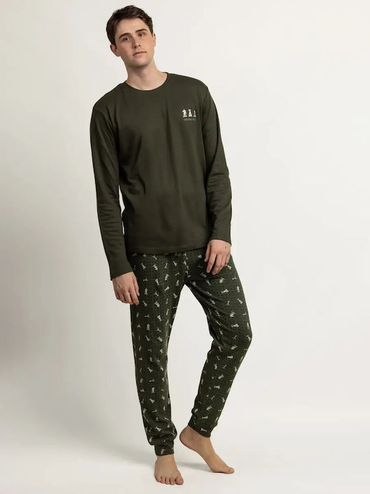 Admas Winter Herrenpyjama Baumwollene Grün Schach Admas Winter Herrenpyjama Baumwollene Grün Schach