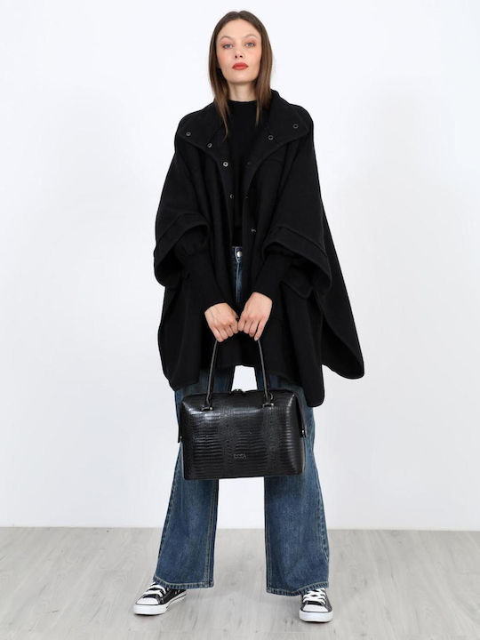 Women's Black Coat with Buttons