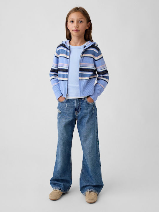 Kids Cardigan Cotton Hooded Blue Pink Stripe