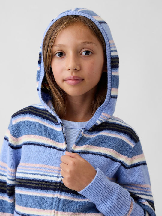 Kids Cardigan Cotton Hooded Blue Pink Stripe
