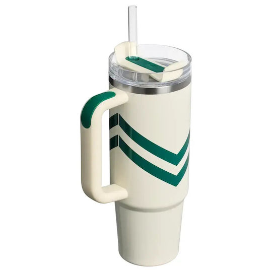 Stanley Quencher H2.O Flowstate Чаша с Дръжка Термос Неръждаема Стомана Без BPA 890ml Courtside Cream със Сламка и Дръжка