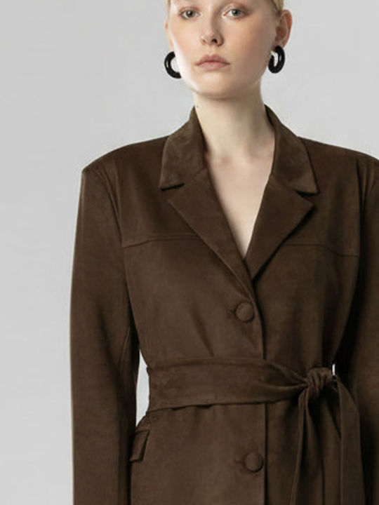 Moutaki Damen Leder Blazer Braun