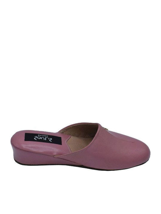 Leather Winter Women's Blue Slippers