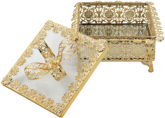 Decorative Metallic Box 17x17x11 Cm Gold Mirror Glass Keskor 90104
