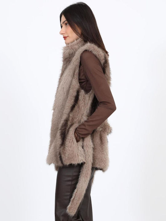 Ärmellose Kurze Damenpelz Beige