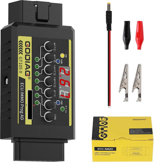 Break Out Box OBD2 Godiag GT105 II Adaptor Immo ECU CR2032 Test Alarmă Tensiune Joasă Programare Auto Diagnostic Afișare Tensiune Test Baterie VPW CAN K-Line