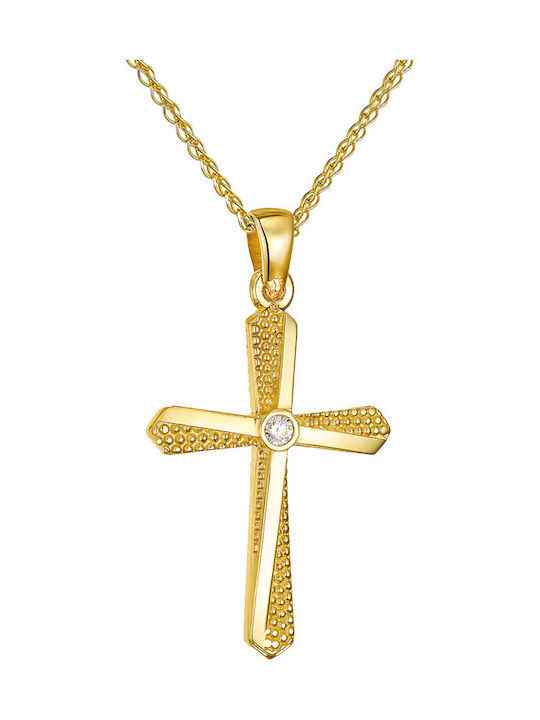 Papoulidis Jewellery Женски Златен Кръст 14 Карата Двулицев Без Верижка