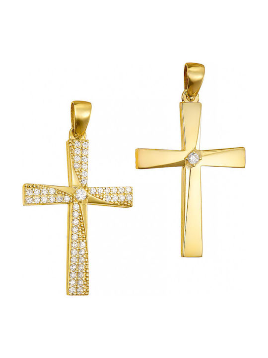 Papoulidis Jewellery Женски Златен Кръст 14 Карата Двулицев Без Верижка