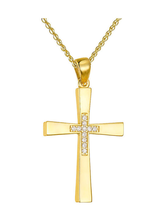 Papoulidis Jewellery Женски Златен Кръст 14 Карата Двулицев Без Верижка