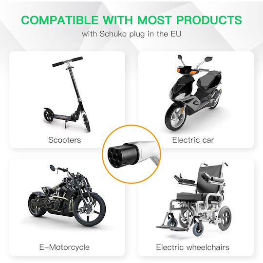Ev Aohewei Tip 2 La Schuko Cablu de încărcare 16a 250v 3.5kw Adaptor pentru stație de încărcare Iec 62196 Cablu Tpu 60 Cm Protecție Ip55 Compatibil cu mașini electrice Scutere Biciclete electrice Încărcare rapidă