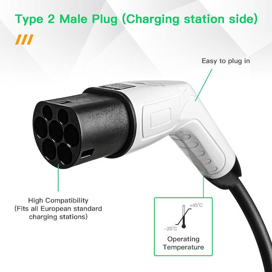 Ev Aohewei Tip 2 La Schuko Cablu de încărcare 16a 250v 3.5kw Adaptor pentru stație de încărcare Iec 62196 Cablu Tpu 60 Cm Protecție Ip55 Compatibil cu mașini electrice Scutere Biciclete electrice Încărcare rapidă