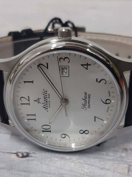 Atlantic Men's Watch 40mm Battery with Leather Strap Black/White Atlantic Men's Watch 40mm Battery with Leather Strap Black/White