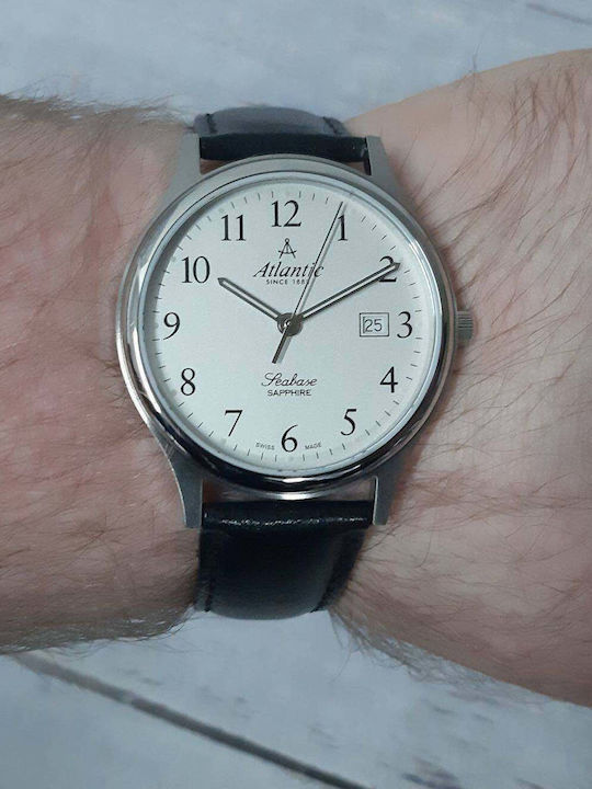 Men's Watch 40mm Battery with Leather Strap Black/White