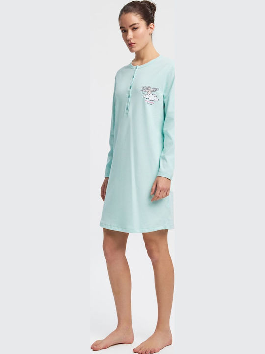 Minerva Minerva Damen Schlafanzug Baumwollenes Winter Nachthemd Vera Man