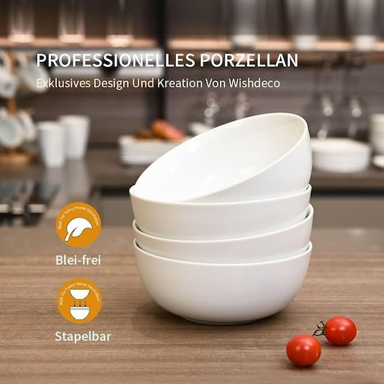 Bol Boluri De Servire Cereale Rotund Ceramice Albe 4 Bucăți