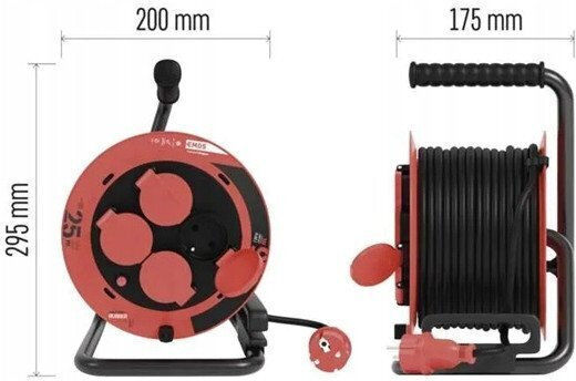 Emos Extension Cord Reel 4-Socket With 25m Cable 3 x 1mm² Cross Section And Waterproof Grounding