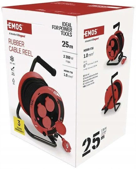 Emos Extension Cord Reel 4-Socket With 25m Cable 3 x 1mm² Cross Section And Waterproof Grounding