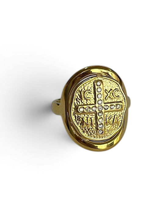 Steel Women's Ring with Stones Made of Gold Plated Steel Steel Women's Ring with Stones Made of Gold Plated Steel