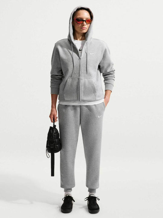 Studio Fleece Γυναικεία Ζακέτα Φούτερ με Κουκούλα Grey