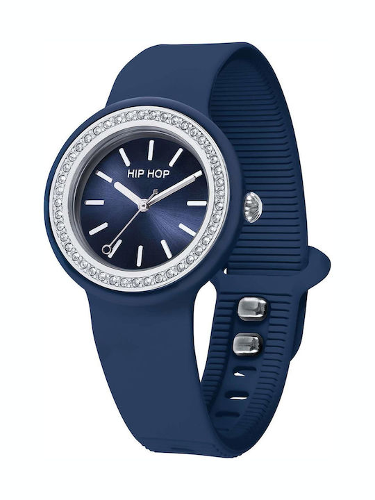 HipHop Women's Watch Battery with Blue Rubber Strap