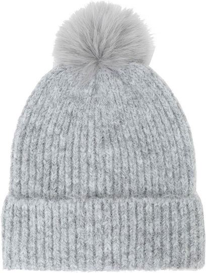 Pom Pom Beanie Unisex Strickmütze in Grau Farbe