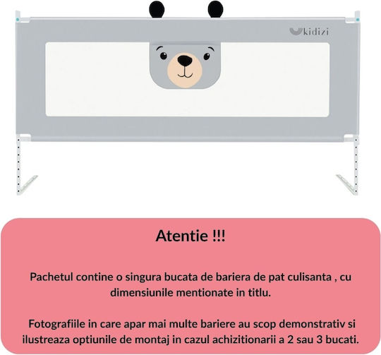 Kidizi Funny Bear Bară De Protecție Pentru Pat Din Material Textil Gri 200 Cm