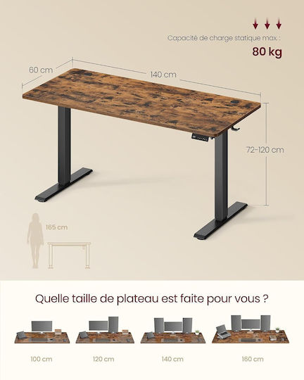 Elektrisches Schreibtisch aus Holz Rustic Braun mit Metallbeinen 140x60cm