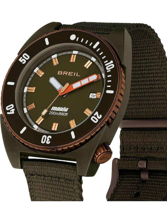 Breil Men's Battery Watch with Olive Oil Fabric Strap