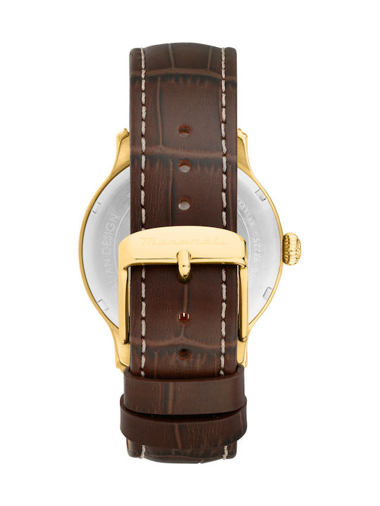 Maserati Epoca Slim Мъжки Часовник 41mm На Батерия с Златист Кожен Каишка