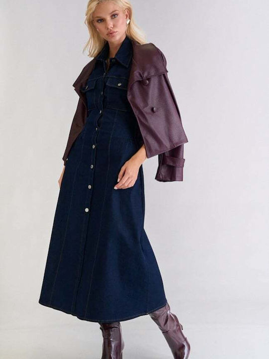 Summer Maxi Shirt Dress Denim Dark Blue