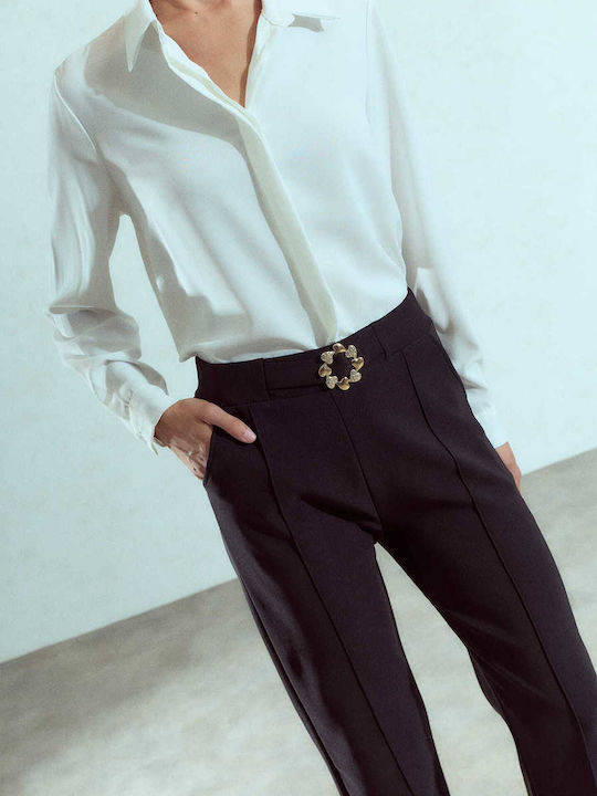 Celestino Дамски Панталон Еластичен С Копче Slim Fit Черен