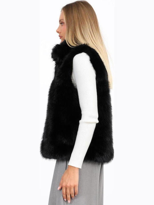 Sleeveless Short Women's Fur Black