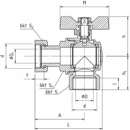 Perfexim Ъглов Сферичен Превключвател Pha-010/o 1/2'' Dn15 00-010-0150-001