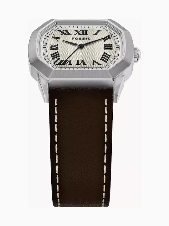 Fossil Three Ανδρικό Ρολόι 33mm На Батерия с Кафяв Кожен Каишка