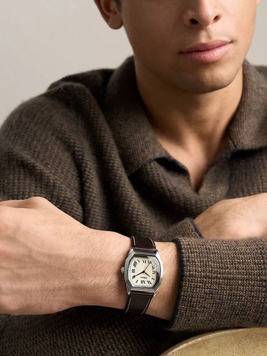 Fossil Three Ανδρικό Ρολόι 33mm На Батерия с Кафяв Кожен Каишка