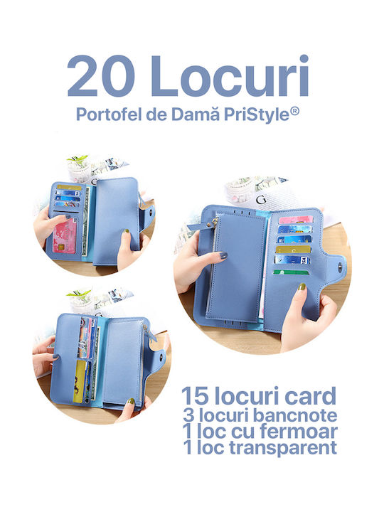 Portofel mare de damă pentru monede albastru deschis