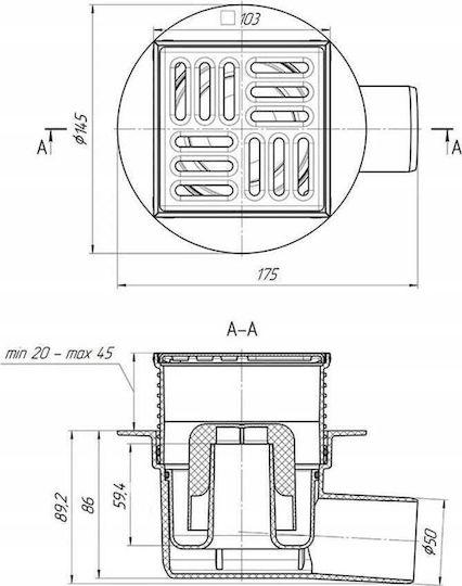 Kessel Rostfreier Siphon mit Ausgang 100mm und Größe 10x10cm