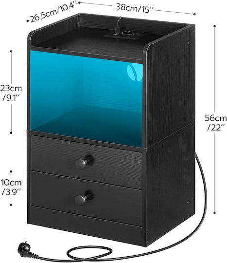 Wooden Black Bedside Table 38x26.5x56cm