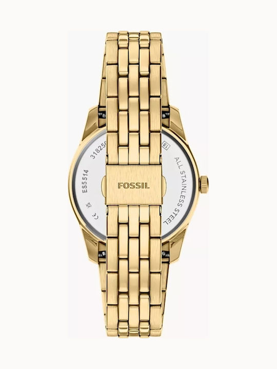 Scarlette Three Hand Date Womens Watch 34mm Battery With Gold/Burgundy Steel Bracelet