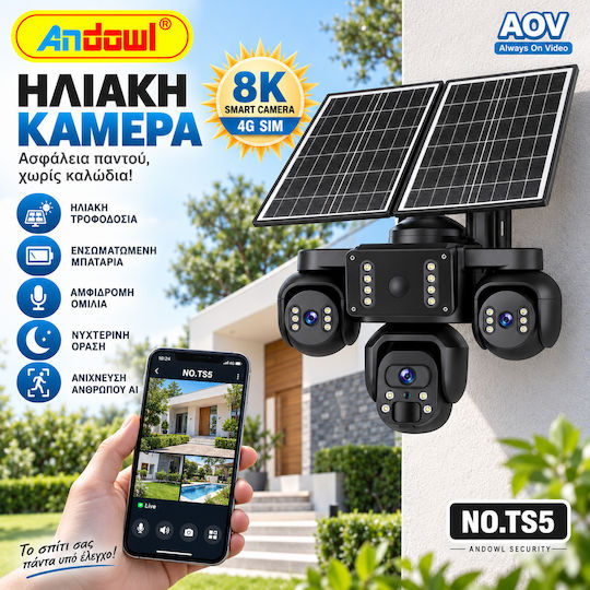 Andowl TS5 IP Triple Surveillance Camera 4G 8K Waterproof Battery with Speaker