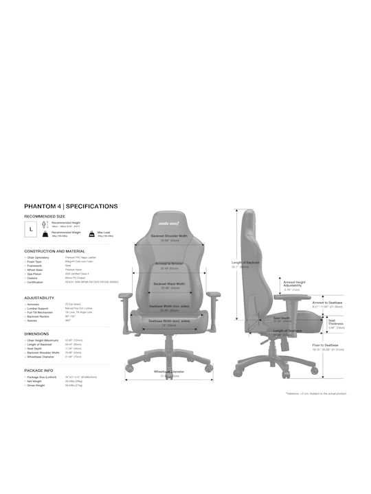Anda Seat Phantom 4 Scaun Gaming Din Piele Sintetică Cu Brațe Ajustabile Negru