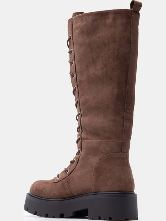 Wildleder Damenstiefel mit mittlerem Absatz Braun