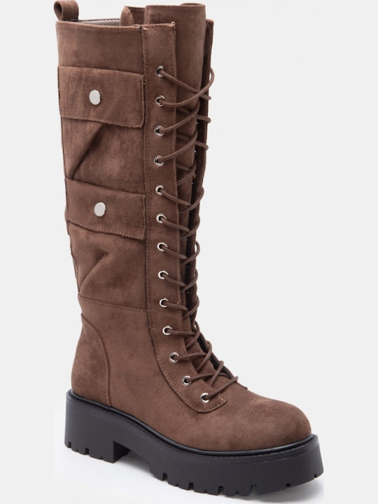 Wildleder Damenstiefel mit mittlerem Absatz Braun