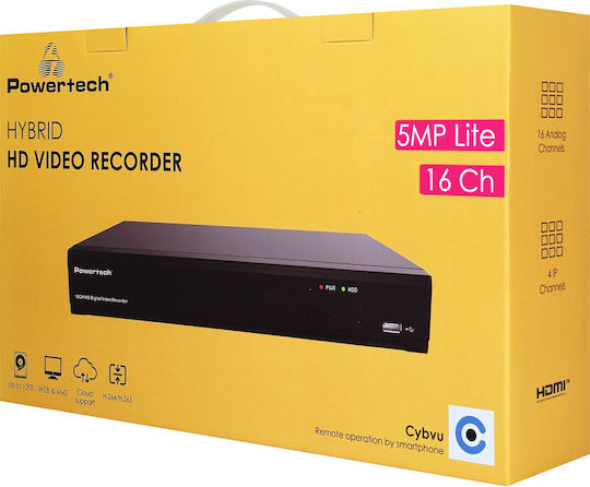 Powertech PT-1597 Устройство за запис HVR 16 Канала с Анализ Full HD+