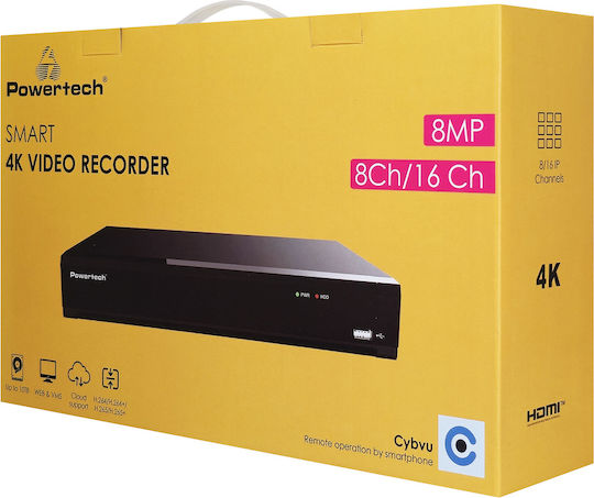 Powertech PT-1598 NVR Устройство за запис с 8 канала с 4K резолюция