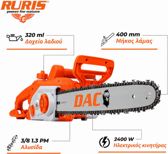 Ruris Dac 324el – Electric Chainsaw 2400 W 40 Cm Bar 3/8 Chain Automatic Lubrication