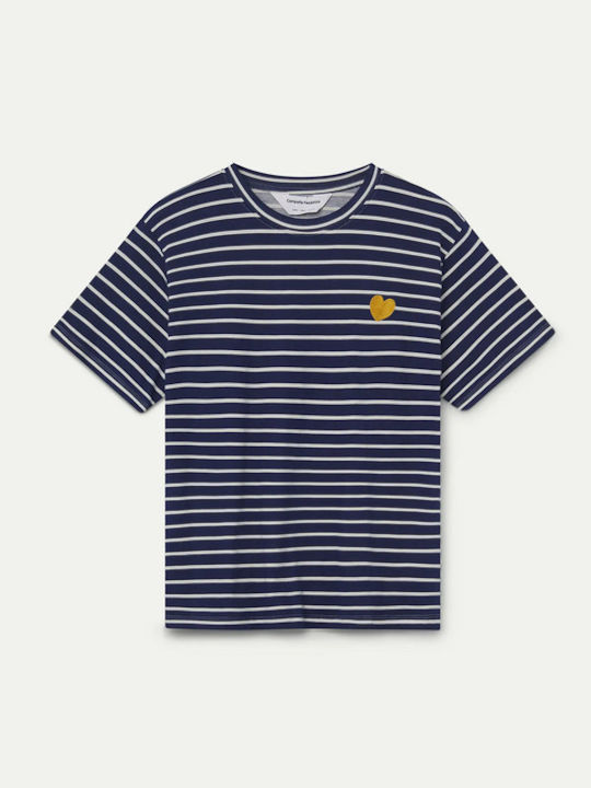 Damen T-Shirt Marineblau-Weiß