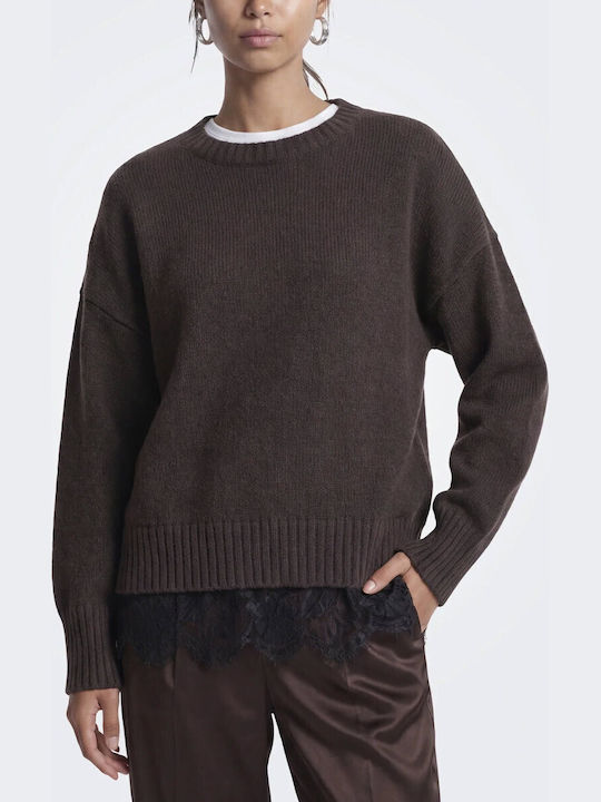 Only Women's Sweater with Lace Coffee Bean