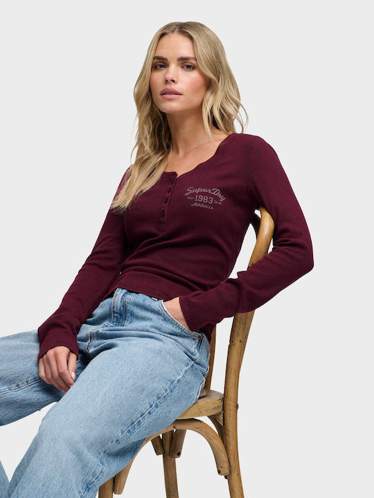 Damen Sport Langärmeliges Bordeaux Top